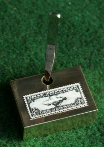 US Stamp Sc# C15 Vintage Antique Silver & Brass Tweezers Holder & Paperweight 