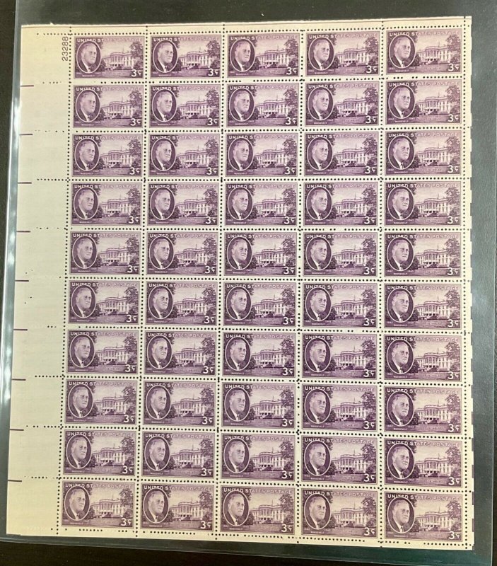 932  Franklin D Roosevelt, White House   MNH 3 c Sheet of 50 FV $ !.50 1945