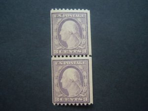 1917 #489 3c Washington Coil Pair  Perf 10 Horz Type 1 MNH OG F/VF CV $22