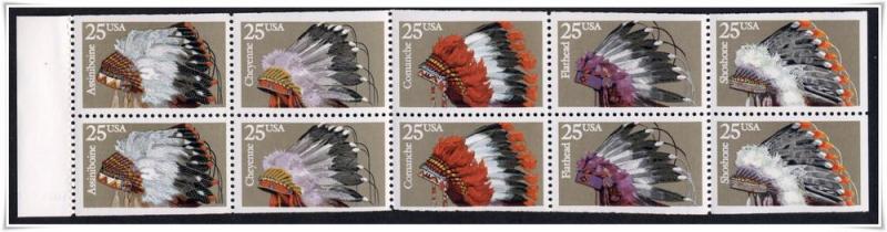 SC#2505a 25¢ Indian Headdresses Pane of Ten MNH   