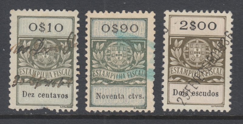 Portugal, Gerais, Barata 1346,1354,1357 used. 1929 General Revenues, 3 different