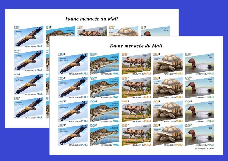 MALI 2023 IMPERF SHEET 20V - TURTLES BIRDS EAGLE DUCKS DUCK CROCODILE DOGS - MNH-