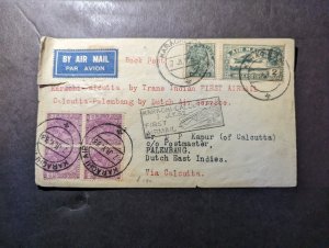 1933 British India Souvenir Airmail First Flight Cover FFC Karachi to Palembang