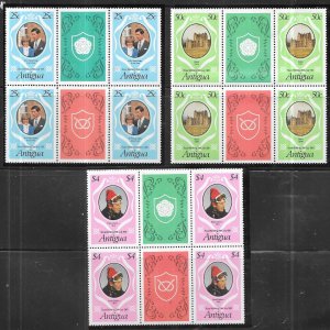 Antigua #623-625 Royal Wedding Blocks of 4 + Labels (MNH) CV$5.20