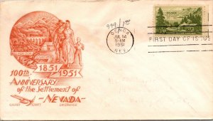 FDC 1951 - 100th Anniv, Nevada Settlement - Genoa, Nev  - F33508