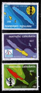 New Caledonia (NCE) Scott 646-648 MNH** Map set 1991