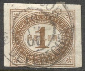 AUSTRIA 1899 1h F Sc J10 Imperf Postage Due, Defereggen Cancel