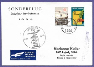 INTERFLUG - DDR   VIENNA / LEIPZIG 1989, AIRMAIL EVENT POSTAL COVER, UN FRANKING
