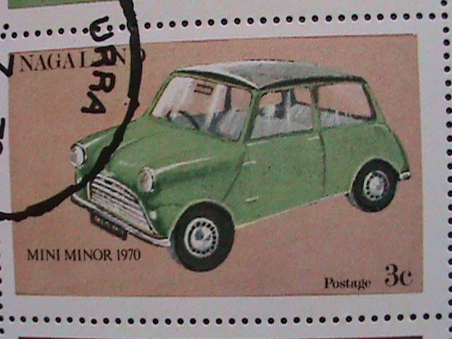 ​NAGALAND- 1972 WORLD FAMOUS CLASSIC CARS CTO- SHEET VF WITH FIRST DAY CANCEL