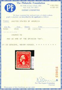 U.S. #528A MINT OG NH PF Cert