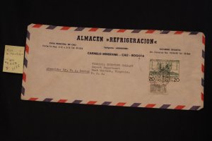 Colombia 601 & C269 on cover Cali to W. Norfolk VA (#1172)