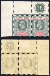 Mauritius SG227 5c Grey and Carmine  Wmk Script Die 2  Stamps U/M