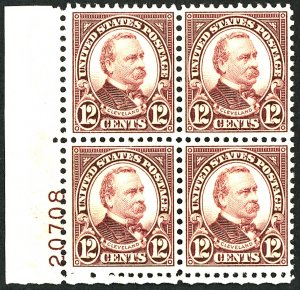 U.S. #693 MINT PL# BLOCK OF 4 OG NH