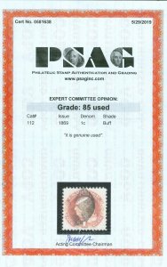 EDW1949SELL : USA 1869 Sc #112 XF, Used Beautiful stamp PSAG Graded 85 SMQI 275