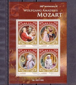 Sierra Leone, 2016 issue. Composer Mozart sheet of 4. ^