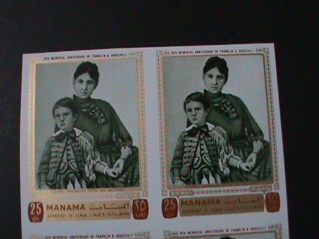 MANAMA-25TH ANNIV: DEATH OF FRANKLIN D. ROOSEVELT-.MNH IMPERF BLOCK-VERY FINE