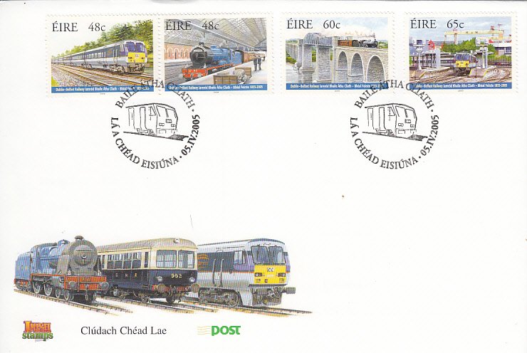 Ireland 2005 FDC Scott #1603b, 1604-1605 Set of 4 Dublin-Belfast Railway 150t...