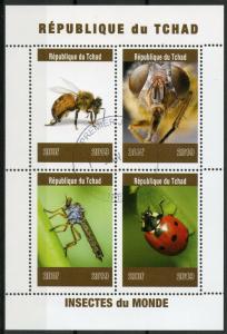 Chad 2019 CTO Insects of World Bees Ladybirds Ladybugs 4v M/S Beetles Stamps