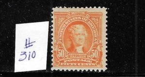 US #310 1902-03 JEFFEERSON 50 CENTS (ORANGE) ) MINT HINGED