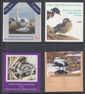 Canada Uni FWH5, FWH6, FWH7, FWH8, MNH 1985/89 Hunting Permit Stamps in Folders