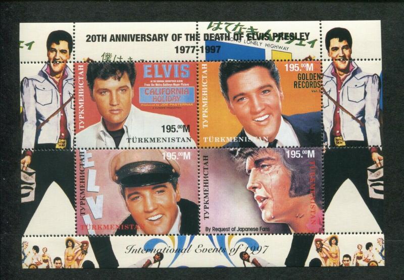 Turkmenistan Commemorative Souvenir Stamp Sheet Elvis Presley 20th Anniversary