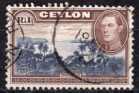 Ceylon 287 - Used - 1r View of Trincomalee (1938) (cv $2.00) (3)