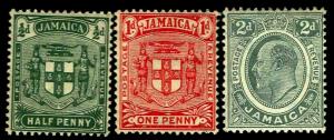 1906-11 Jamaica #58-60 Arms & KE VII - OGXLH - VF - CV$15.60 (ESP#3513)