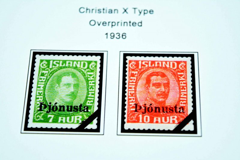 COLOR PRINTED ICELAND [CLASS] 1873-1945 STAMP ALBUM PAGES (26 illustrated pages)