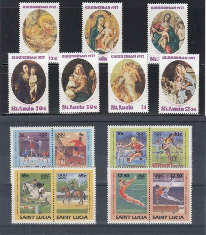 ST. LUCIA (MM261,A) # 427-433,665-668 VF-MH VARc,$ 1977 CHRISTMAS/1984-OLYMPICS