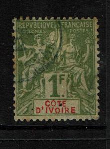 Ivory Coast SC# 17, Used, Hinge Remnant, expert mark, perf 14 x 13.5 - S3819