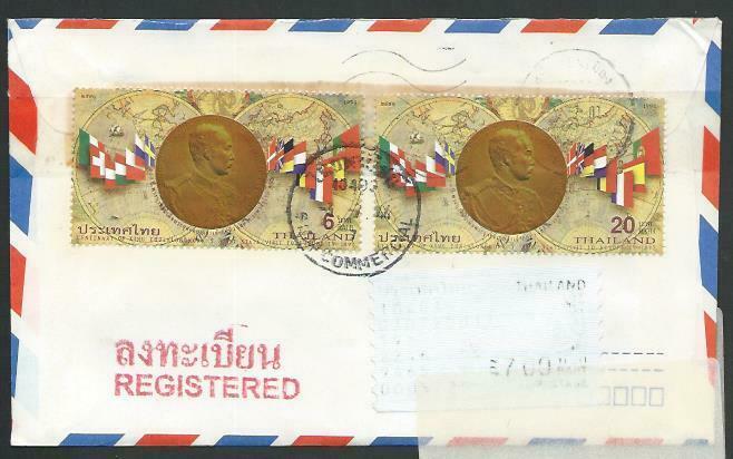 THAILAND 2001 Registered cover to New Zealand - great franking.............11924