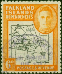 Falkland Is Dep 1946 6d Black & Orange SGG6a Gap in 80th Parallel South Georg...