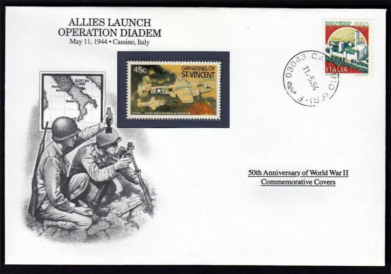 WWII 1944 Danbury 1994 CTO 4 Covers Burma Air Bombings France GB Italy #W90