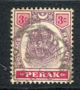 MALAYA; PERAK 1890s early classic Tiger issue used Shade of 3c. value Taiping