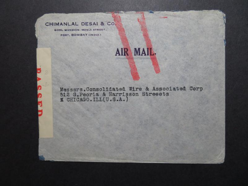 India 1939 Censored Airmail Cover to USA  - Z10808