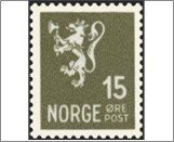 Norway Used NK 245   Posthorn and Lion III (no wmk) 15 Øre Greenish olive
