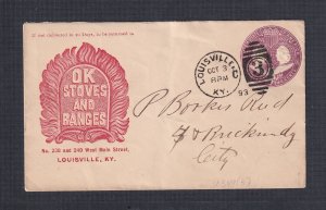 USA 1893 ‘STOVES & RANGES’ ADVERTISING 2c COLUMBIAN PS COVER LOUISVILLE KENTUCKY