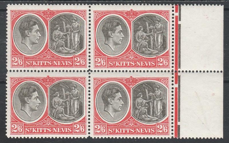 ST KITTS NEVIS 1938 KGVI MEDICINAL SPRINGS 2/6 MNH ** BLOCK PERF 14 