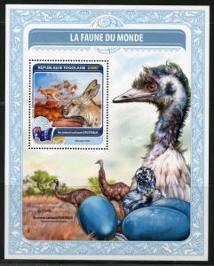 TOGO 2016  FAUNA OF THE WORLD AUSTRALIA'S  OFFICIAL  BIRD & ANIMAL  S/S  MINT NH