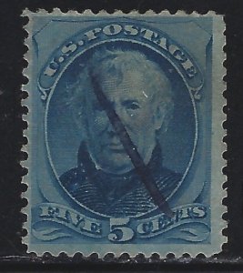 Scott # 185  Lot E224  5c Taylor  blue Hand Cancel  Used