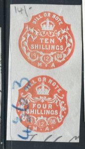 BRITAIN; 1908 early classic Embossed REVENUE Pair on PIECE fine used item