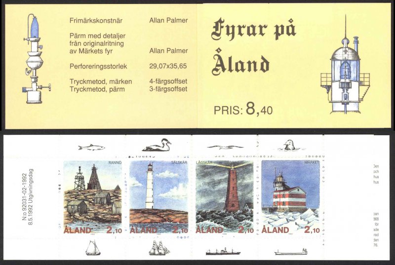 Finland Aland Islands Sc# 67a MNH Booklet 1992 2.10m Lighthouses