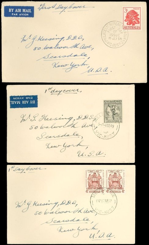 1949-1959 LOT/6 Diff. AUSTRALIA FDC's, 2 Philatelic Bureau Melbourne, Mornington