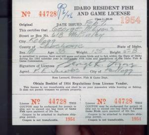 IDAHO DUCK STAMP RW21 (used) On 1953 Hunting/ Fishing License  - 09