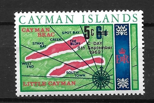 Cayman Islands 232 5c on 6d single MNH