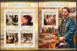 Djibouti 2017 Art Paintings Edgar Degas sheet + S/S MNH