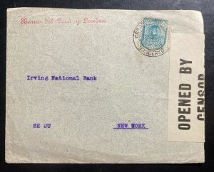 1918 Chiclayo Peru Bank Censored Cover To New York USA