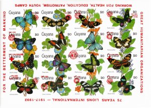 Guyana 1992 MNH Sc 2604 RED INVERTED IMPERFORATE overprint sheet of 16