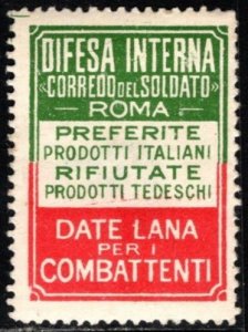 1915 Italy WW I Charity Poster Stamp Internal Defense Soldier's Kit Rome