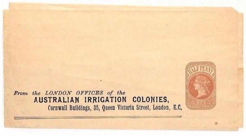 AH147 1880s GB STATIONERY *Australian Irrigation Colonies* Unused Wrapper PTS